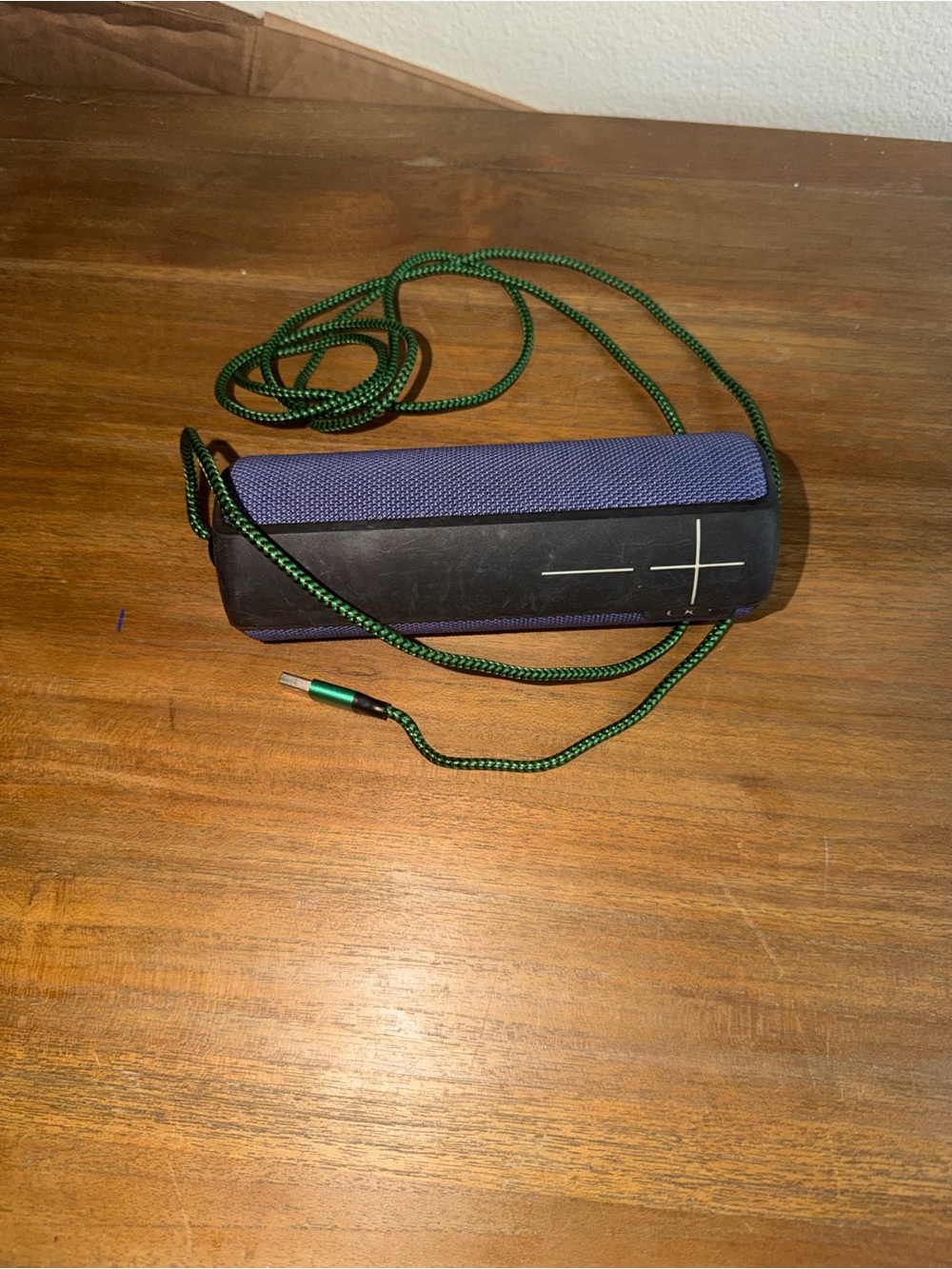 UE Portable Blue and Black Speaker with Green Strap
